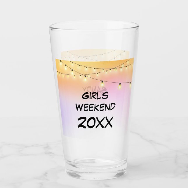 Girls Weekend Café Lights mit Jahr und Name Glas (Vorderseite)