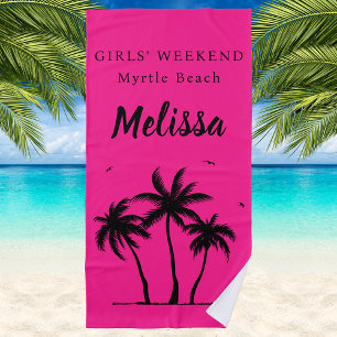 Girls Weekend Girly Palm Trees Monogram Strandtuch