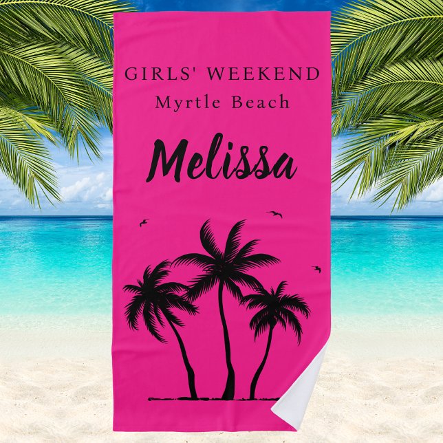 Girls Weekend Girly Palm Trees Monogram Strandtuch (Von Creator hochgeladen)