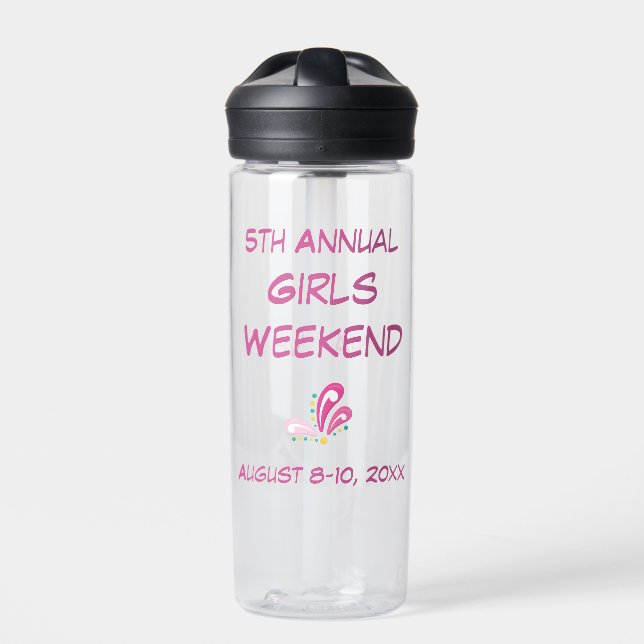 Girls Weekend mit Datumsnamen anpassbarer Text Trinkflasche (Vorderseite)