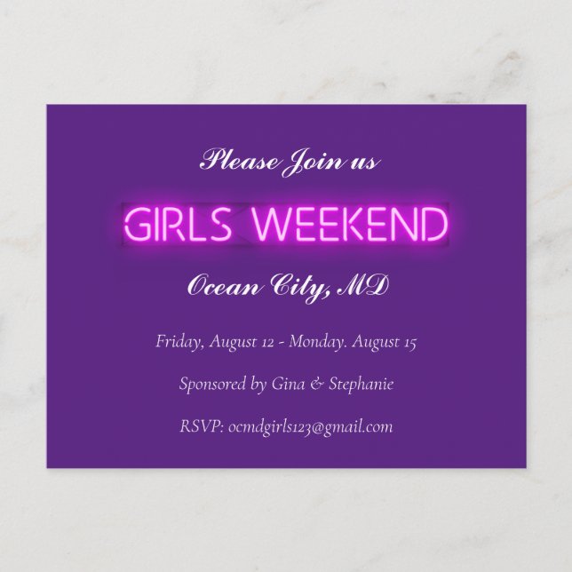 GIRLS WEEKEND Neon LED signieren individuelle Einl Postkarte (Vorderseite)