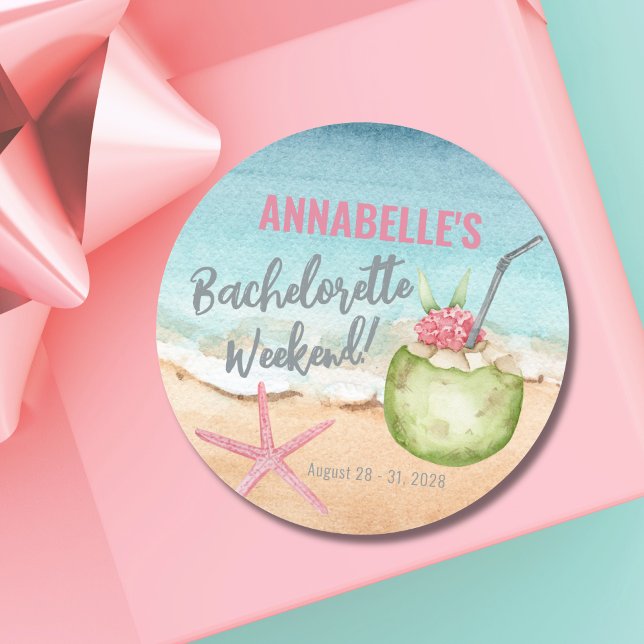 Girls Weekend Niedlich Cocktail Junggeselinnen-Abs Runder Aufkleber (Cute Beach Bachelorette Party Weekend Cocktail Classic Round Sticker )