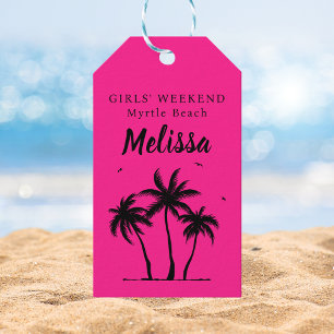 Girls Weekend Pink und Black Palm Tree Gift Tag Geschenkanhänger