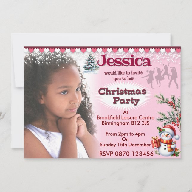 Girls Weihnachts-Party Foto Einladung (Vorderseite)