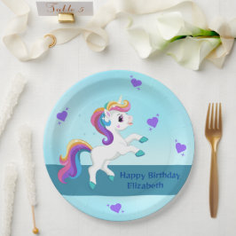 Girls Whimsical Aquamarin Unicorn BIrthday Party Pappteller