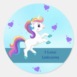 Girls Whimsical Aquamarin Unicorn BIrthday Party Runder Aufkleber