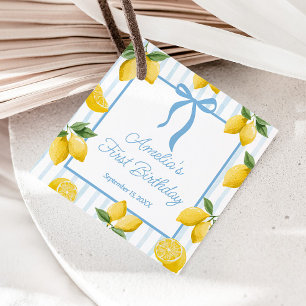 Girls Whimsical Blue Bow Lemon Amalfi Geburtstag Geschenkanhänger