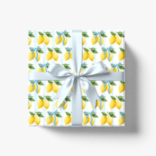 Girls Whimsical Blue Bow Lemon Amalfi Geburtstag Geschenkpapier