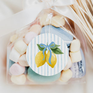 Girls Whimsical Blue Bow Lemon Amalfi Geburtstag Runder Aufkleber