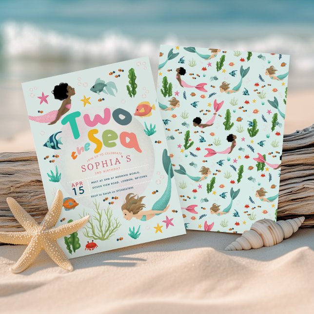 Girls Whimsical Mermaid Two The Sea 2nd Birthday Einladung (Von Creator hochgeladen)