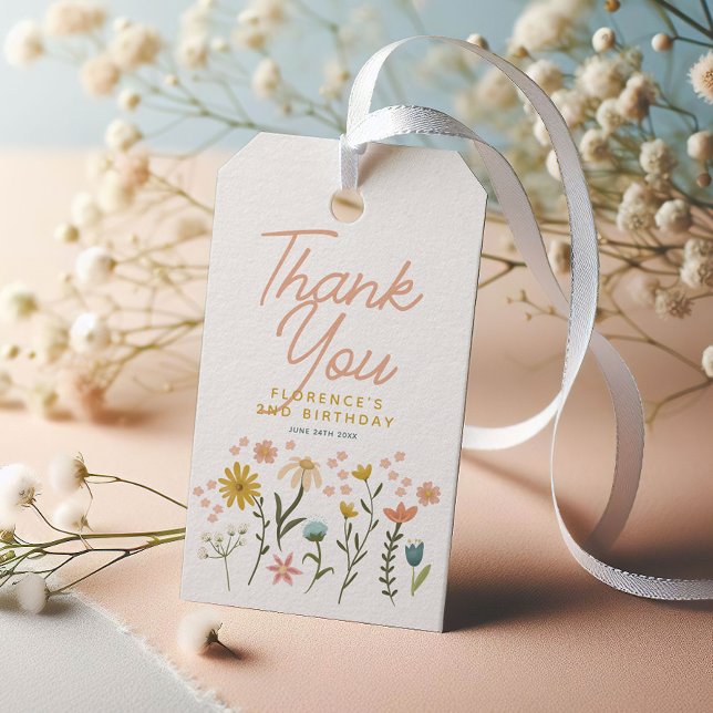 Girls Whimsical Two Wild Boho Wildflower Birthday Geschenkanhänger (Von Creator hochgeladen)