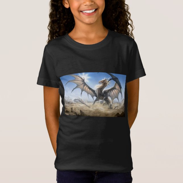 girl's white dragon t-shirt (Vorderseite)