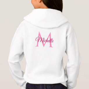 Girls White Pink Hoodies Back Print Monogram Name