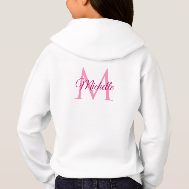 Girls White Pink Hoodies Back Print Monogram Name (Rückseite)