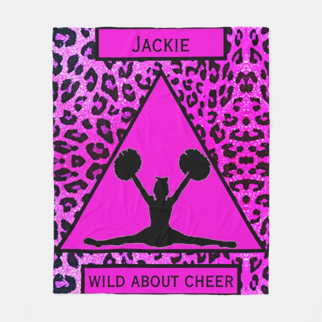 Girls "Wild About Cheer" Pink Leopard Fleecedecke (Vorderseite)