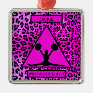 Girls "Wild About Cheer" Pink Leopard Ornament Aus Metall