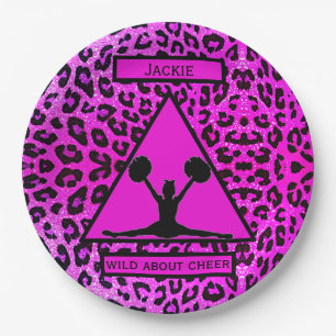 Girls "Wild About Cheer" Pink Leopard Pappteller