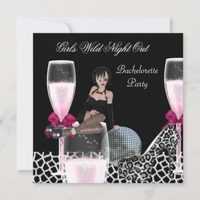 Girls Wild Night Out Pink Shoes Champagne Einladung (Vorderseite)