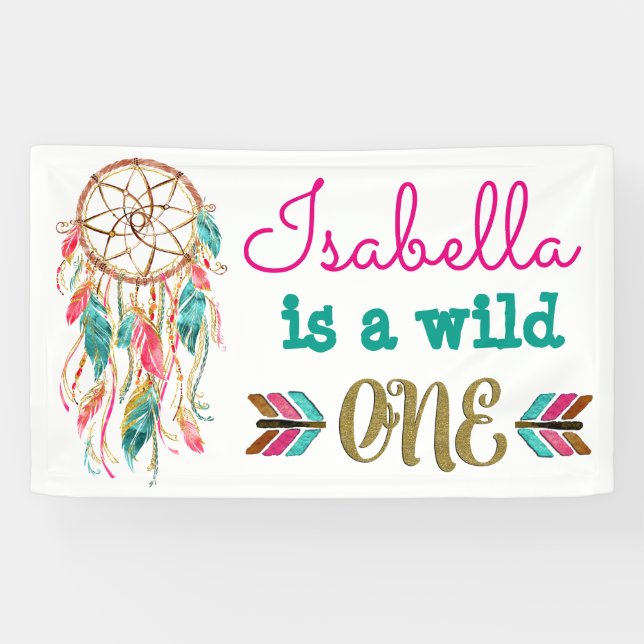 Girls Wild One Birthday Banner Tribal 1. Geburtsta (Horizontal)