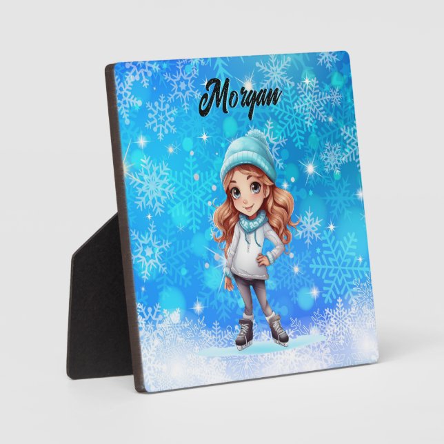 Girls Winter Ice Skate Abbildung Skate Snowflake Fotoplatte (Vorderseite)