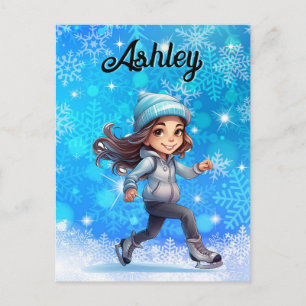 Girls Winter Ice Skate Abbildung Skate Snowflake Postkarte