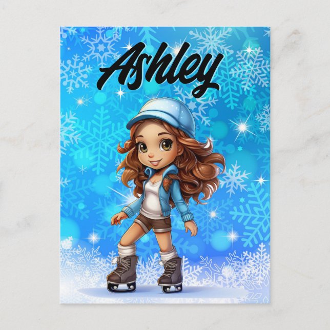 Girls Winter Ice Skate Abbildung Skate Snowflake Postkarte (Vorderseite)