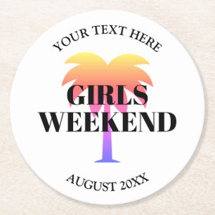 Girls-Wochenende tropische Palmen rund Papier Küs Runder Pappuntersetzer