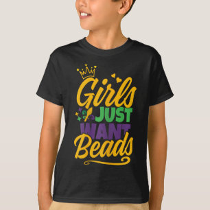 Girls Woll Beads Funny Mardi Gras T-Shirt
