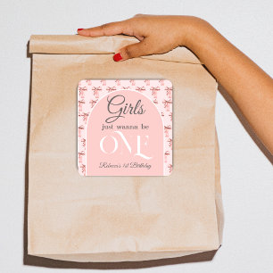 Girls wollen einfach nur ein rosa Bow sein erster Quadratischer Aufkleber
