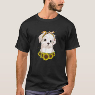 Girls Women Mama Malteser Hund Sonnenblume Welpe M T-Shirt