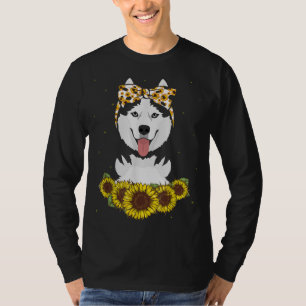 Girls Women Mama Siberian Husky Dog Sonnenblumenge T-Shirt