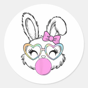 Girls Women Rabbit Bunny Face Pink Coquette Bow Ea Runder Aufkleber