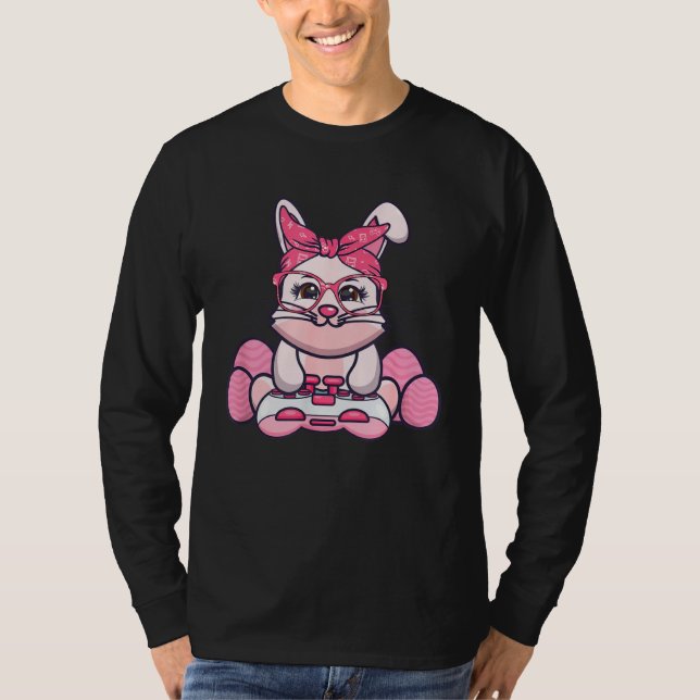 Girls Women Video Game Easter Bunny Gaming Control T-Shirt (Vorderseite)