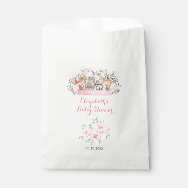 Girls Woodland Animals Pink Floral Geburtstagspart Geschenktütchen (Vorderseite)