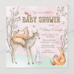 Girls Woodland Baby Shower Einladung
