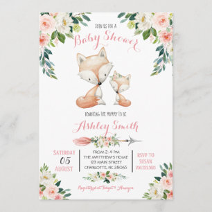 Girls Woodland fox Kinderdusche Einladungen