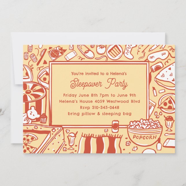 Girls Yellow Sleepover Geburtstagsparty Einladung (Vorderseite)