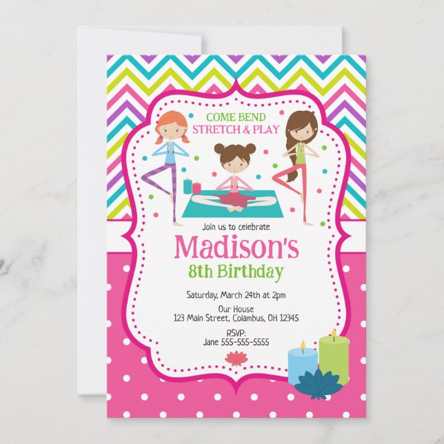 Girls Yoga Birthday Invitation Einladung (Vorderseite)