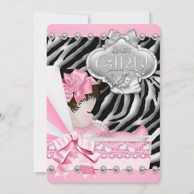 Girls Zebra Baby Shower Einladung (Vorderseite)