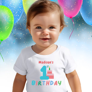 Girls zum ersten Geburtstag Pink Cake Personalisie Baby T-shirt