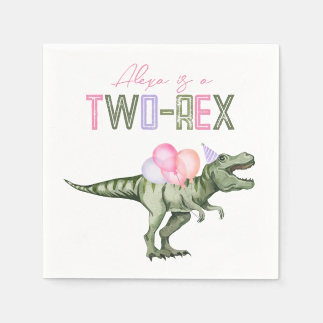 Girls Zwei-Rex-Dinosaurier-Papier Napkins Serviette (Vorderseite)