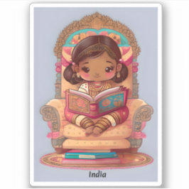 Girlsof the World Reading - Indien Aufkleber