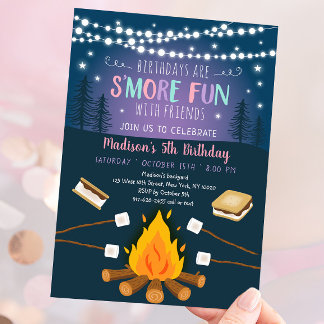 Girls's more Fun S'mores Campfire Geburtstag Einladung