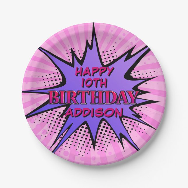 Girls'Superhero Birthday Pappteller (Vorderseite)