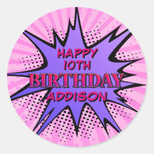 Girls'Superhero Birthday Runder Aufkleber