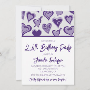 Girly 24. Geburtstagseinladungen Lila Hearts Einladung