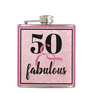 Girly 50 & Fabulous Birthday Pink Glitzer Flachmann