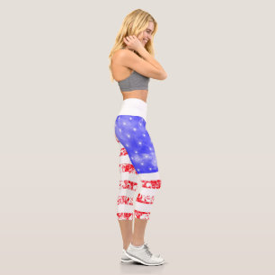 Girly American Flag Wolken und Spitzen Capri Leggings