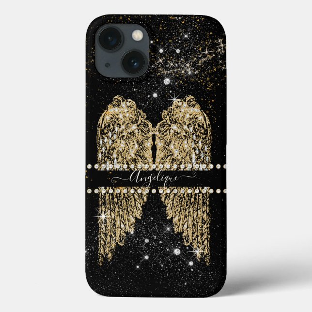 Girly Angel Wings Chic Diamond Gold Sparkle Jewels Case-Mate iPhone Hülle (Rückseite)