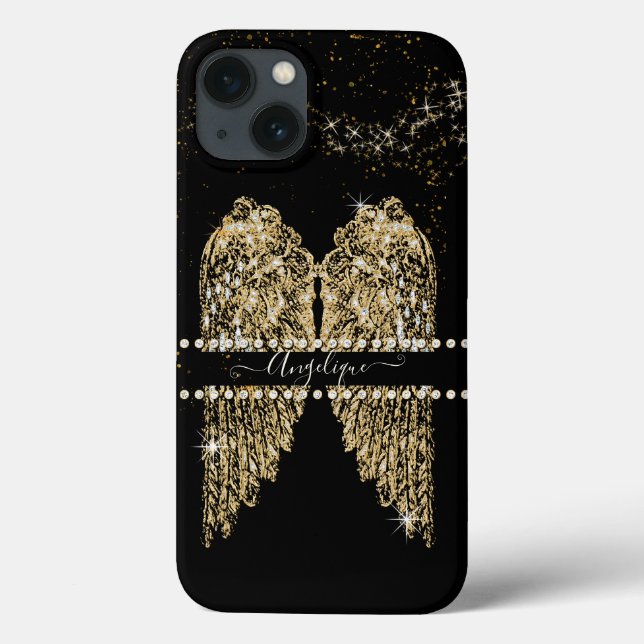 Girly Angel Wings Gold Sparkle Diamond Jewels Chic Case-Mate iPhone Hülle (Rückseite)
